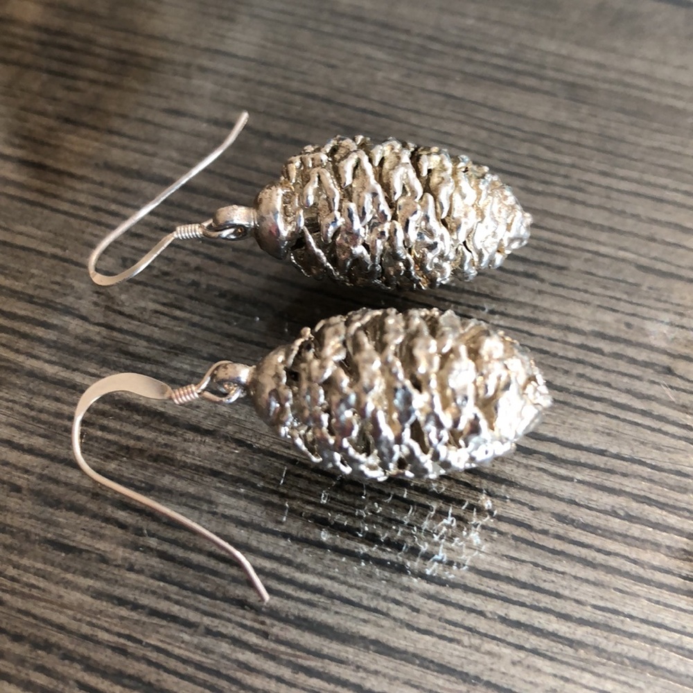 Vintage Silver Plated Tiny Pinecone Earrings - image 5